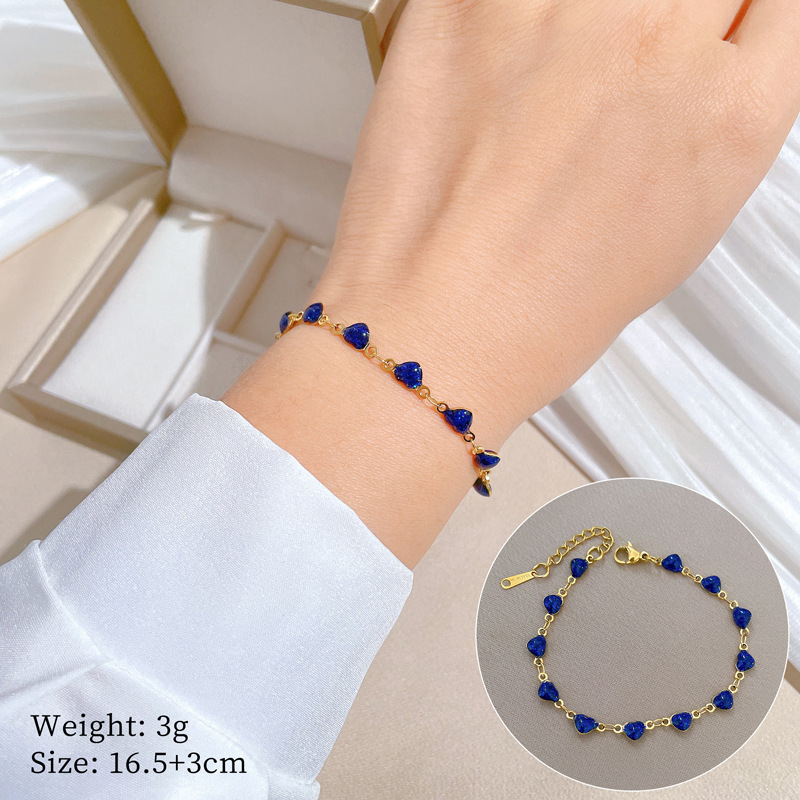 【 All-titanium Steel 】 Dongdaemun Minimalist style heart-shaped blue chain bracelet, a retro best friend of a female Internet celebrity full figure