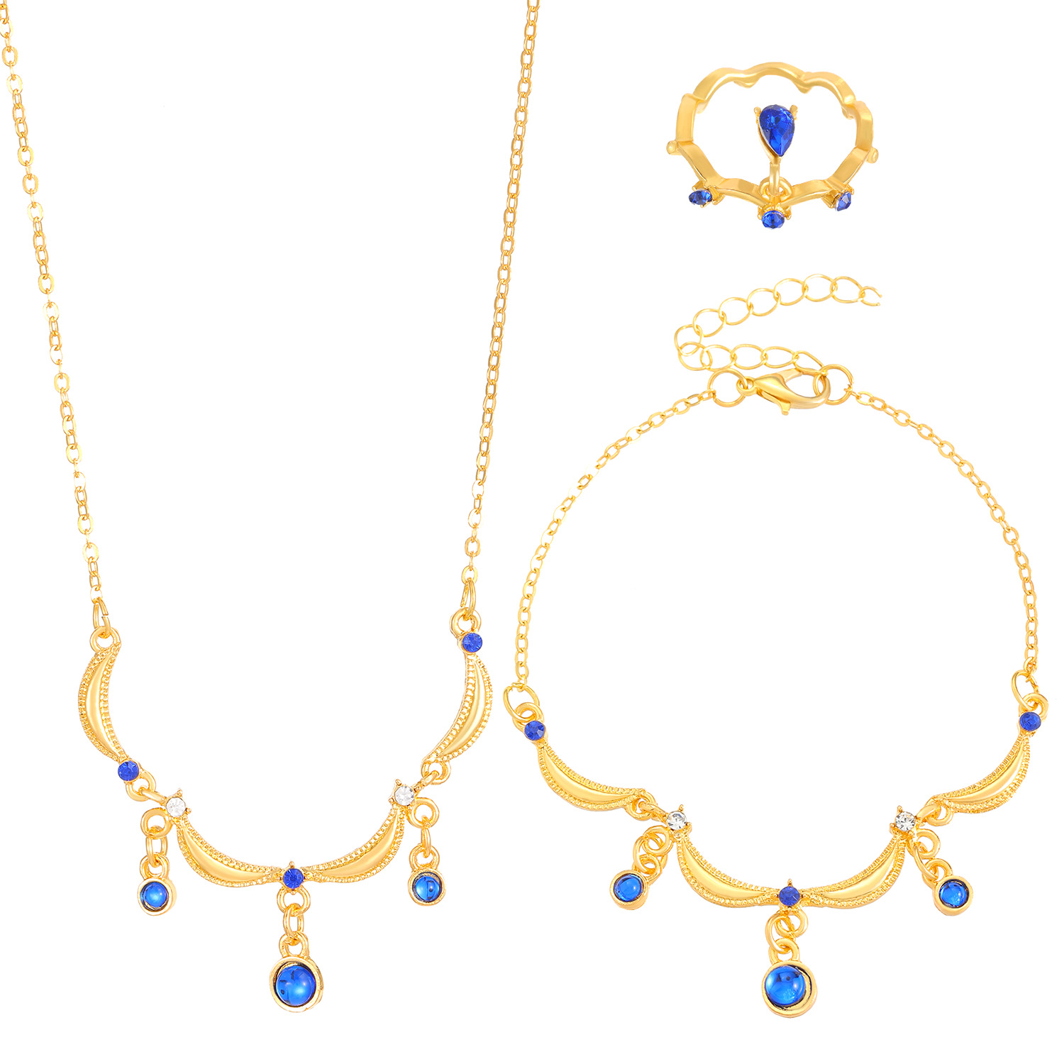 Retro glass water drop lace ring, bracelet, necklace, French elegant jewelry set for women, fashionable and high-end for women Item Picture
