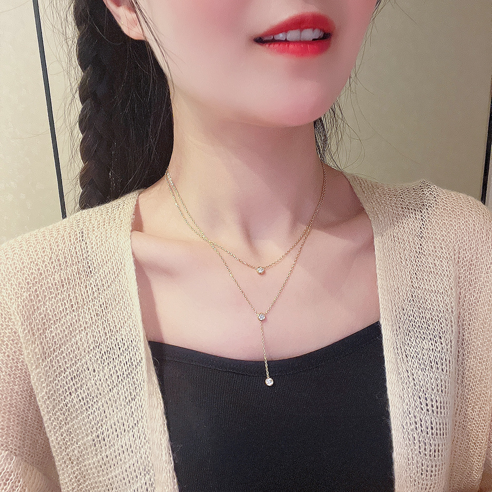 Titanium steel double-layer tassel necklace with a niche design sense, popular collarbone chain with a light luxury and high-end feel, non-fading jewelry wholesale Application Scenario