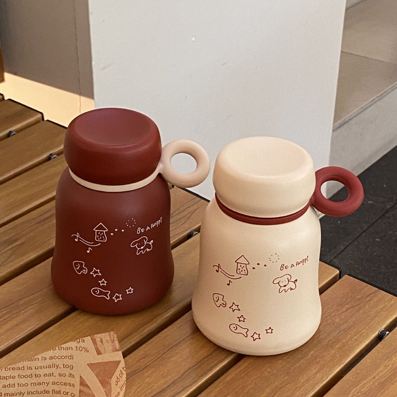 ins creative red little house, graffiti, bell, insulated cup, stainless steel water cup, travel cup, couple gifts details Picture