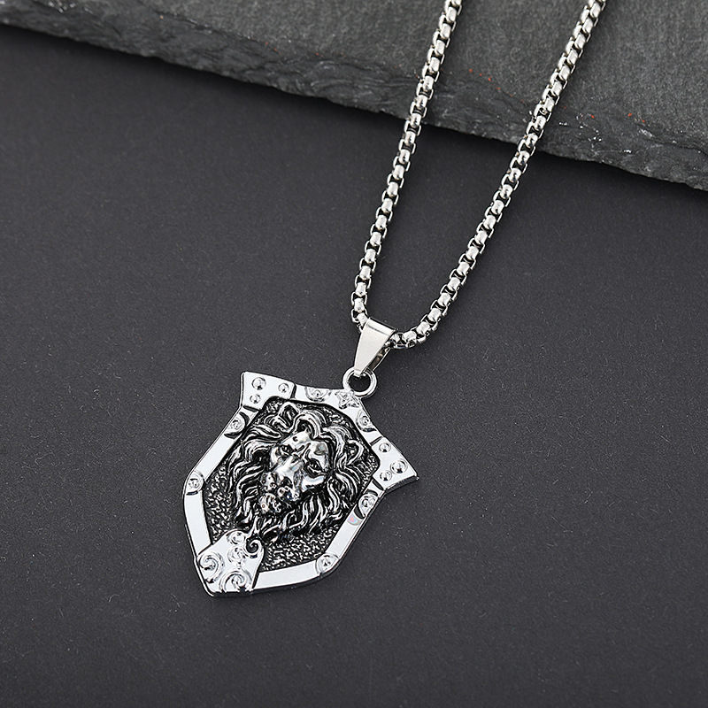 Wholesale of Amazon, European and American cross-border retro and personalized hip-hop necklaces, Korean shield tags, pendants and accessories Specification drawing