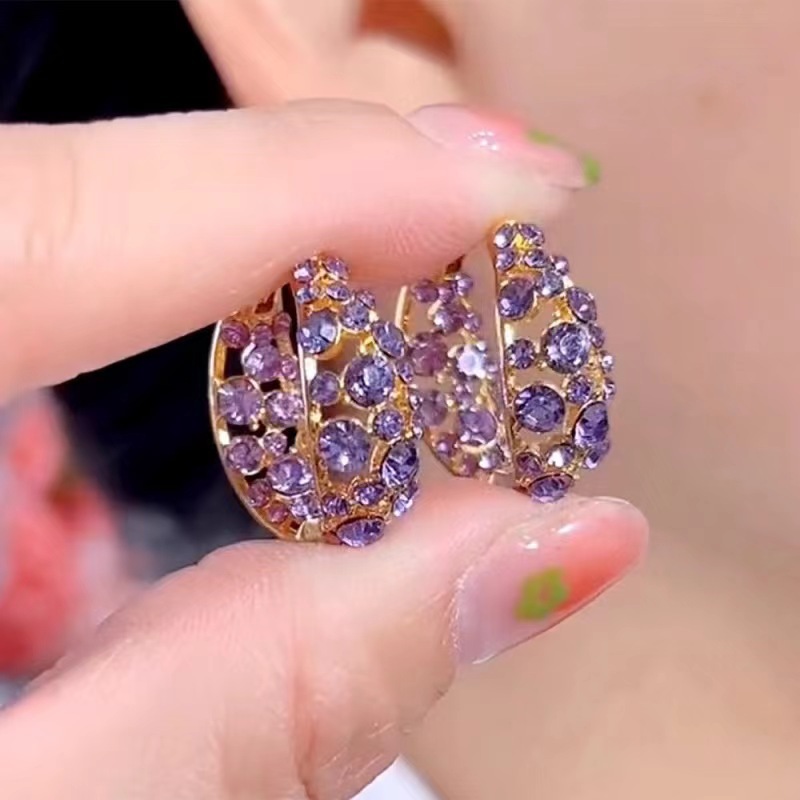 Sparkling Zircon ear loops and ear rings feature an ins trendy, high-end, niche and light luxury design. These earrings are unique, cross-border and fashionable details Picture