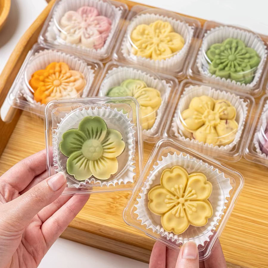 Green bean cake transparent packaging box, ice skin mooncake baking and pastry packing box, Mid-Autumn Festival Cantonese mooncake homemade empty box details Picture