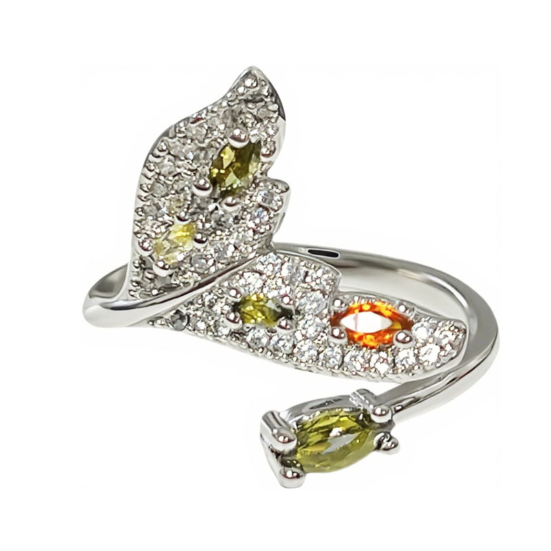 Wholesale light luxury, fashionable and high-end color diamond fishtail opening ring, women's personality, versatile and exquisite design index finger ring Item Picture