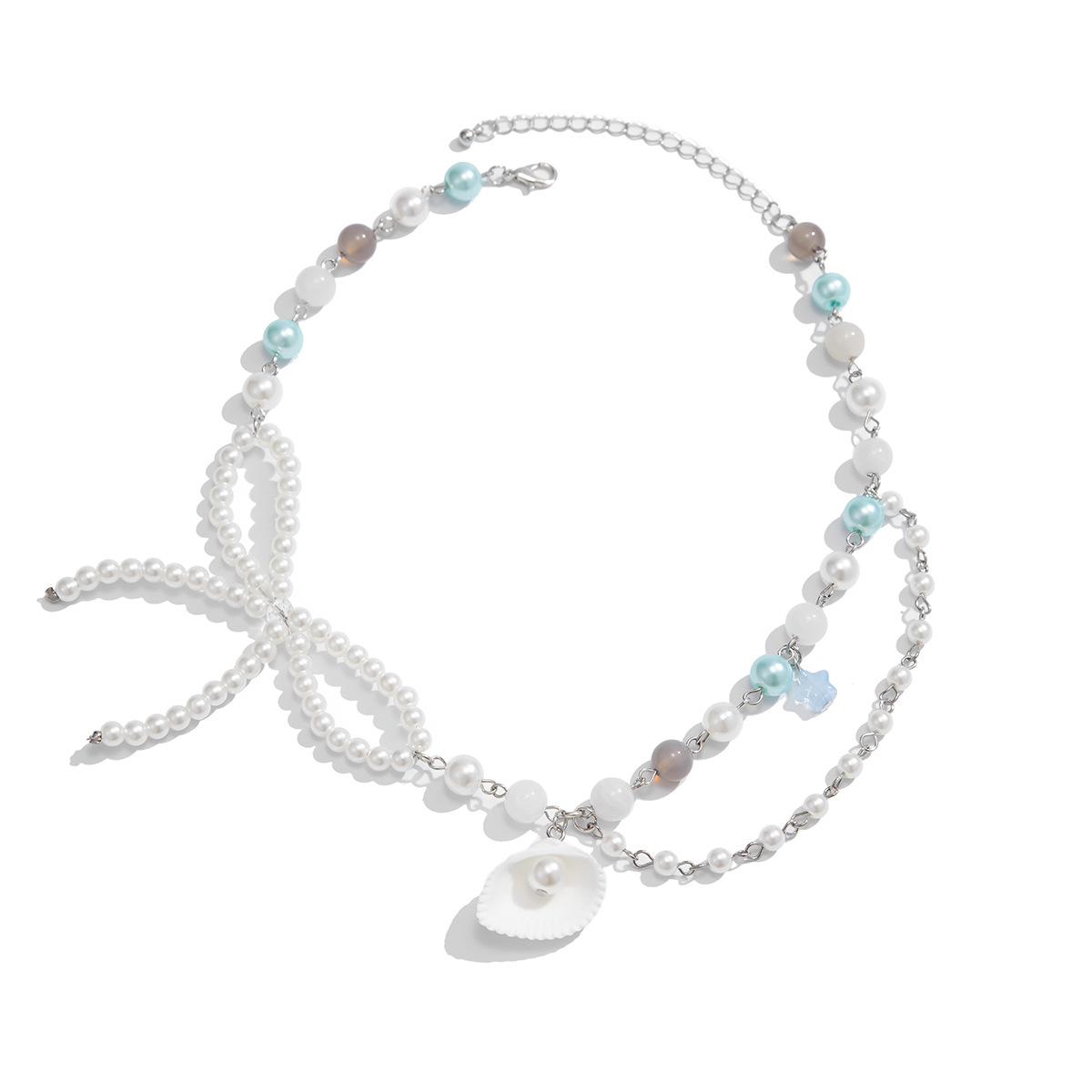 European and American cross-border accessories sweet ins pearl bow beaded Necklace vacation style shell pendant Necklace Item Picture