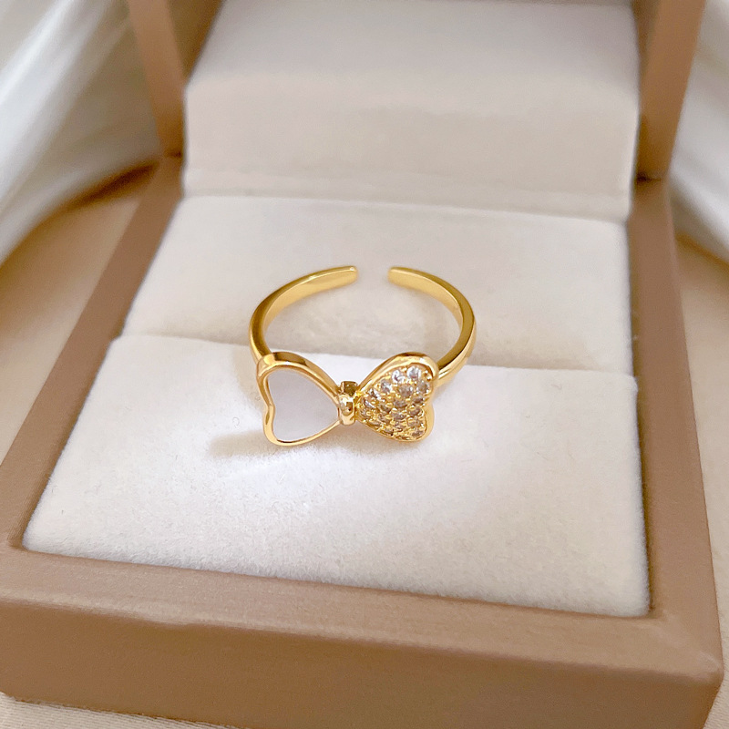 【 Real Gold 】 Shell butterfly Full diamond ring with adjustable opening, simple Japanese-style bracelet, couple rings Application Scenario