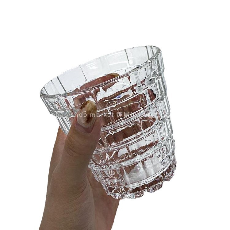 Creative high appearance level engraved stacked cup, home living room latte coffee glass cup, condensed ice American cold drink cup Item Picture