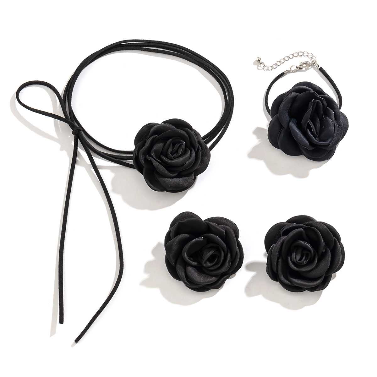 European and American cross-border flower three-dimensional neck strap collar, retro rose choker necklace set, accessory necklace Item Picture