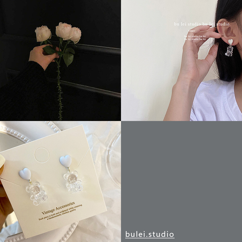 Summer ice-transparent bear earrings, 2025 new trendy, cute and versatile stud earrings for women, simple ins acrylic earrings Application Scenario