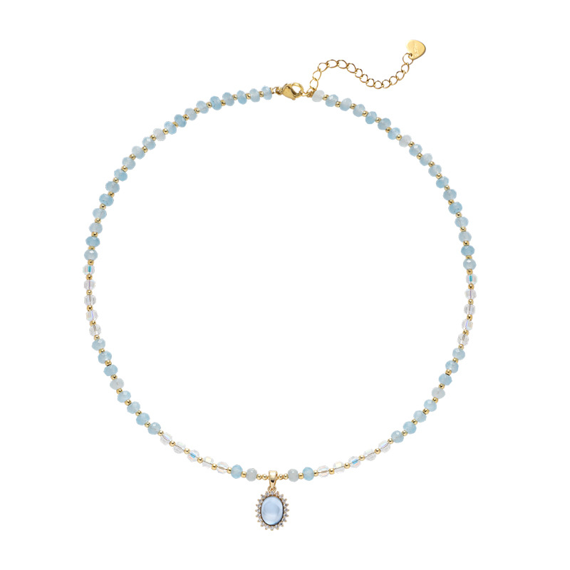 ins Fresh aquamarine necklace wholesale, French romantic design, beaded collarbone chain, light luxury style, exquisite pendant Item Picture