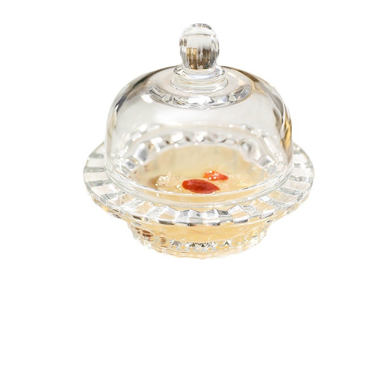 Covered glass bird's nest bowl, creative sugar water bowl, silver ear bowl, exquisite set of soup bowl, transparent fruit, pastry and dessert bowl Item Picture