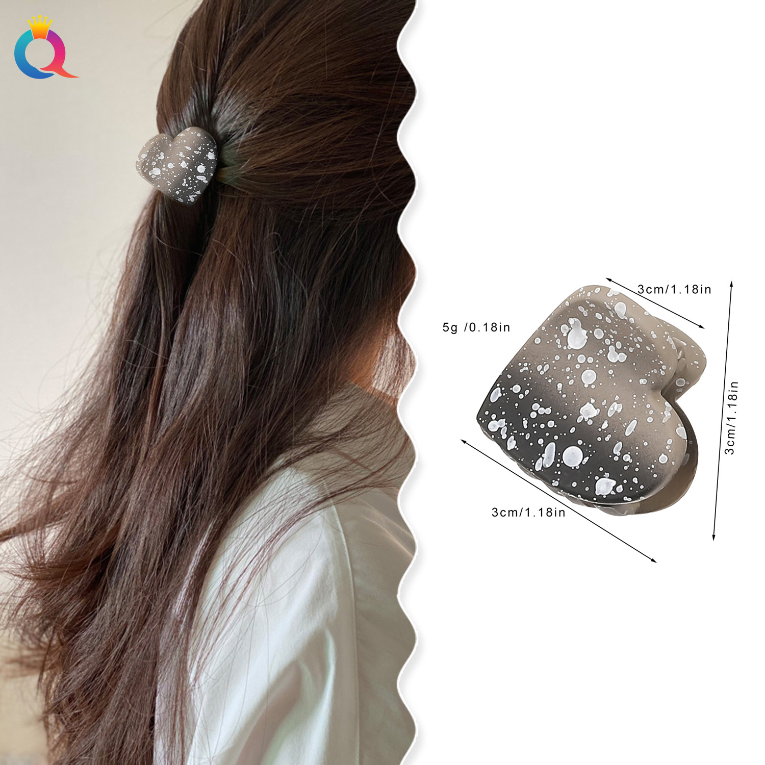 Wholesale of Qiyue ink-wash frosted small hair clips, starry sky color heart-shaped hair clips, ponytail fixed hair grips, hair accessories and head accessories details Picture