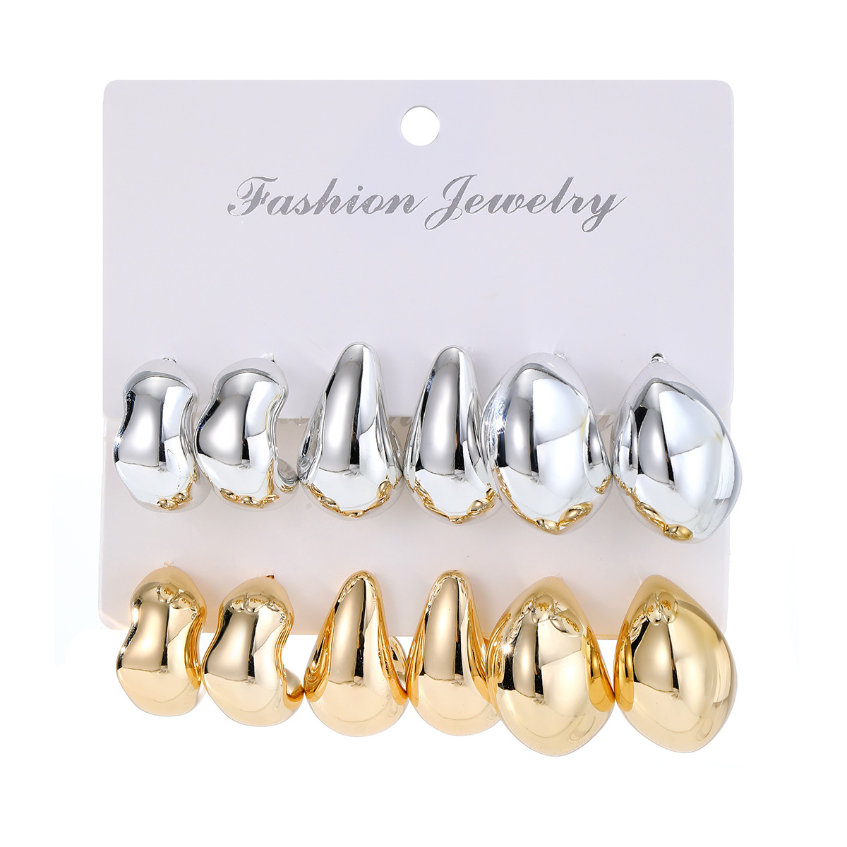 European and American cross-border retro fashion exaggerated C-shaped earring set, personalized ear rings, gold and silver CCB card earrings for women Item Picture