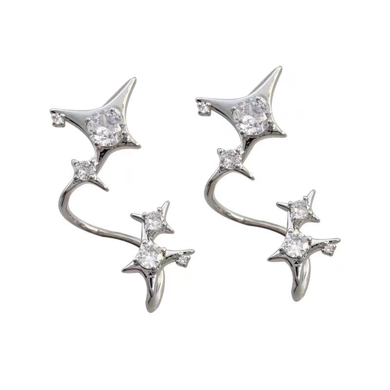 The women's one-piece high-end and light luxury earrings with a wrapped star-pointed ear bone clip stud, ins cold style star-pointed ear pendant Item Picture