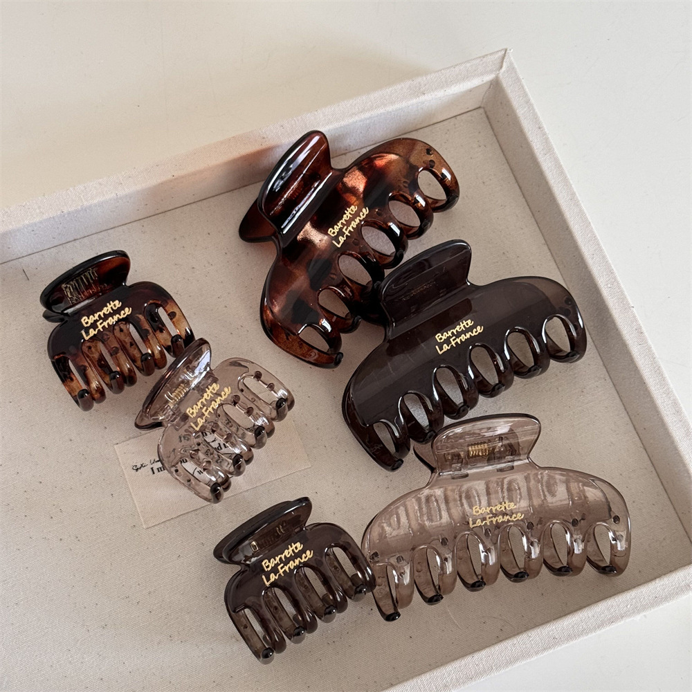 Korean version gold label letter simple square grabber for women, half a hair clip at the back of the head, medium-sized updo, shark clip headwear details Picture