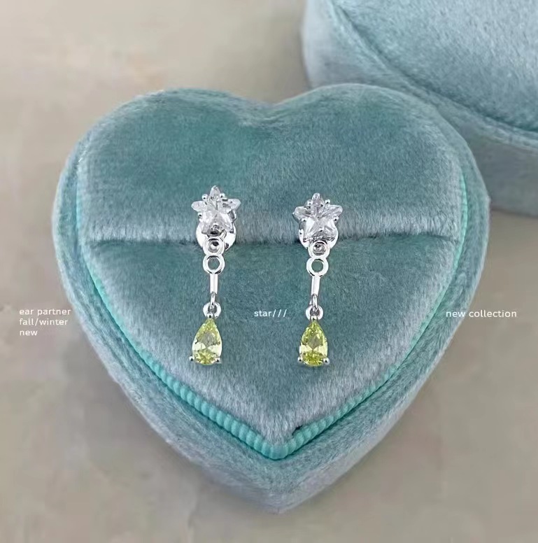 The cool zircon five-pointed star water drop tassel stud earrings are exquisite and small, with a unique design. The earrings are fashionable and simple Application Scenario