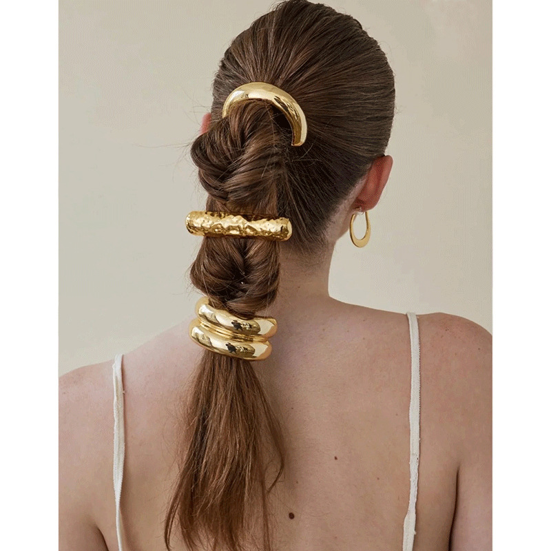 New cross-border hair clips from Europe and America, personalized alloy glossy hair ties, simple color retention, wear-resistant leather bands, hair ties, and hair accessories for women details Picture