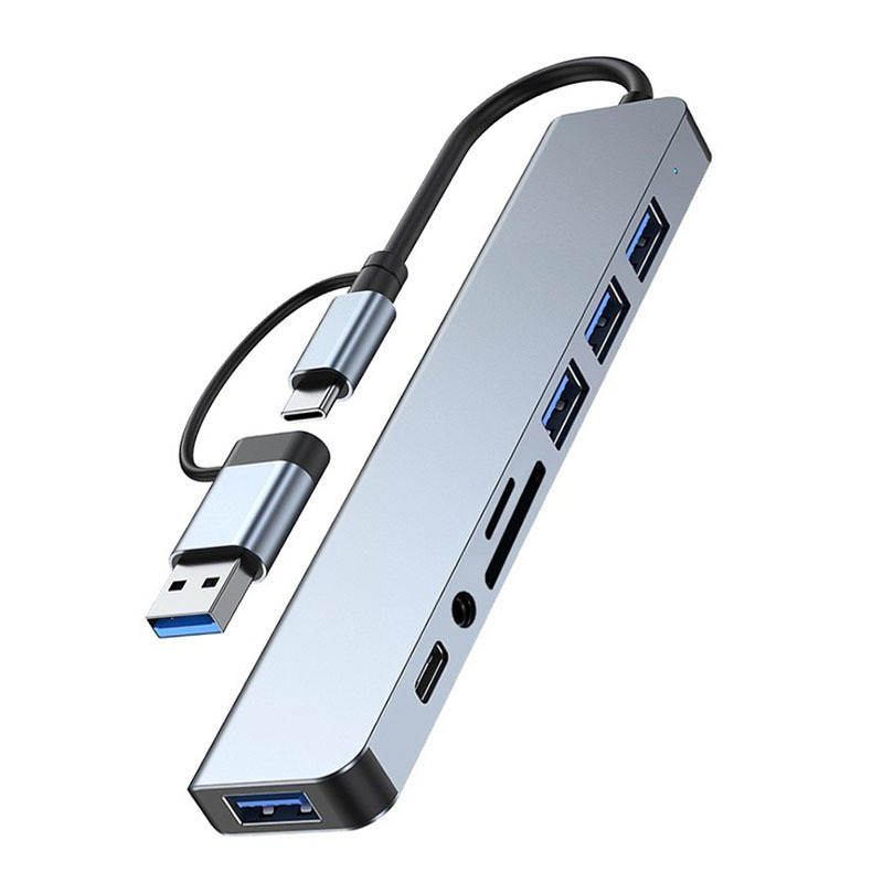 TYPE-C Dual-head 8-in-1 docking station usb3.0 high-speed Transmission hub multi-functional Hub Docking station Item Picture