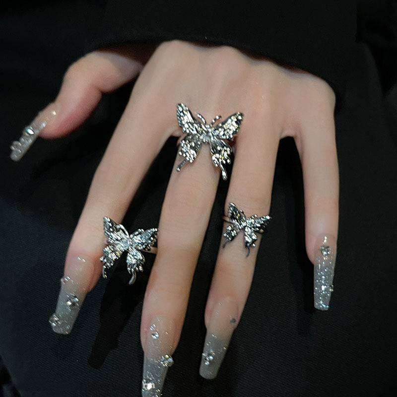 Liquid butterfly open ring for women, a niche, light luxury, trendy, exquisite and high-end look, a cold style index finger ring, fashionable and individual full figure