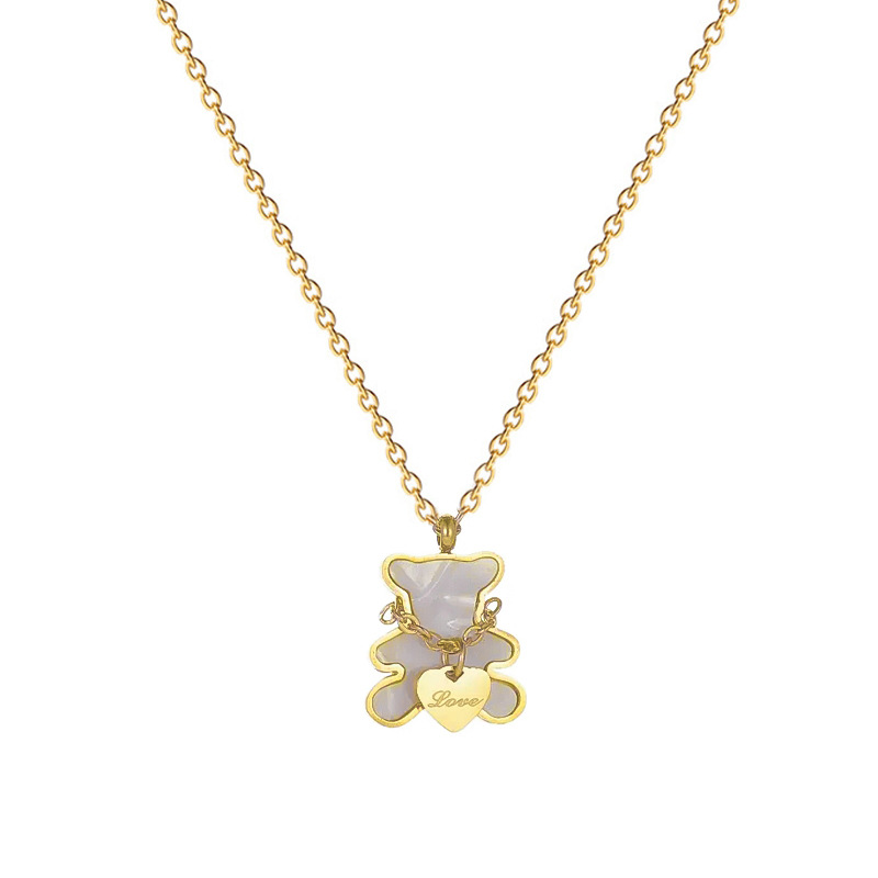 【 All-titanium Steel 】 Heart Bear minimalist style furnace, real gold necklace, female Instagram influencer collarbone chain accessory Item Picture