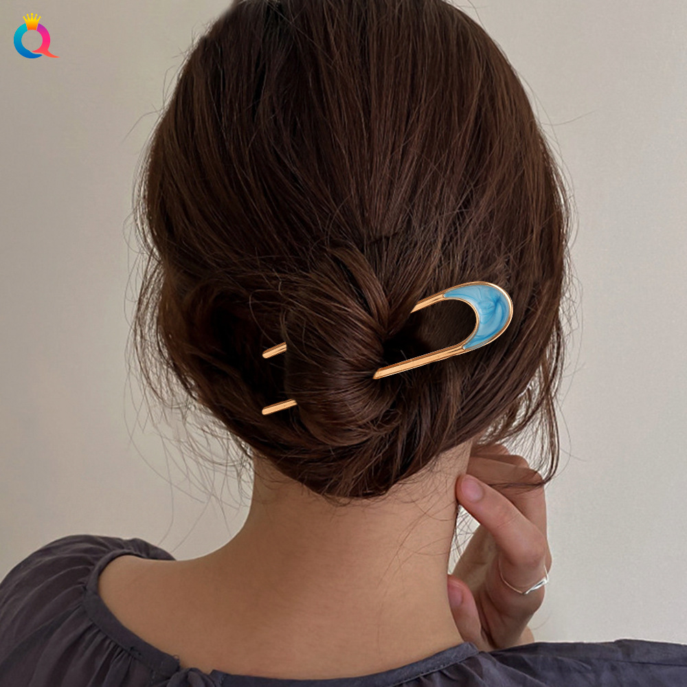 Qiyue ancient-style popular simple metal hairpins, bun hairpins, elegant hair needles, U-shaped alloy hairpins details Picture
