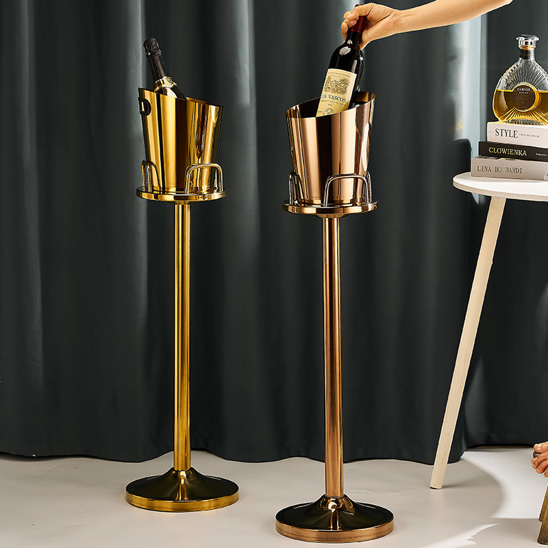 Cross-border European-style thickened stainless steel ice bucket rack, bar ktv chilled champagne bucket rack, vertical ice bucket rack for Western restaurants Specification drawing