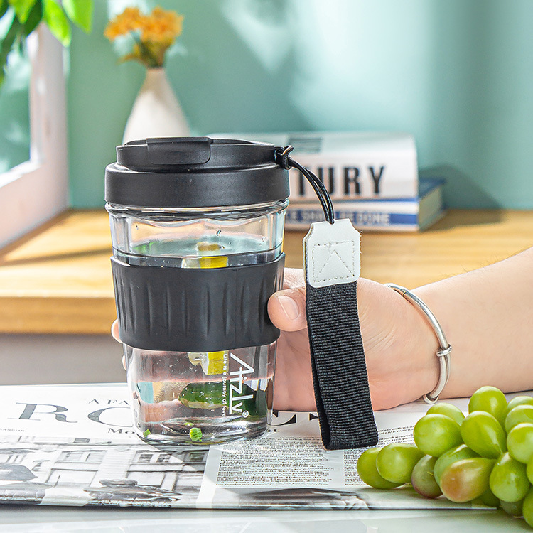 New portable glass cup: Men's high appearance level portable coffee cup, travel cup, women's summer drinking cup at hand Specification drawing