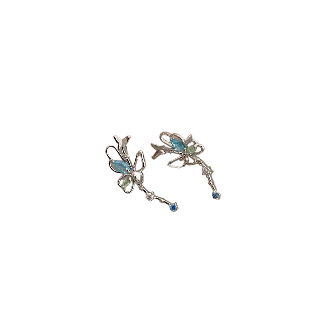 Blue butterfly zircon stud earrings for women, a new Korean style Instagram niche design earring, super ethereal, versatile and elegant earrings Item Picture