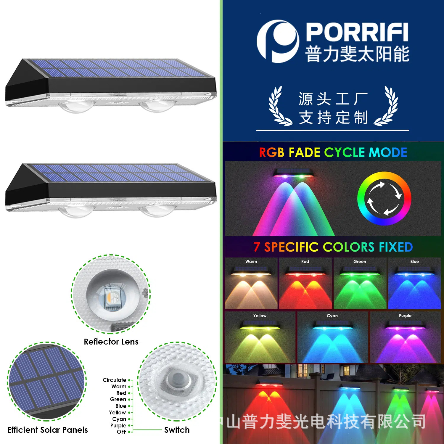 Solar-powered outdoor garden lights, outdoor waterproof wall-washing lights, household villa wall lamps, landscape decorative spotlights full figure