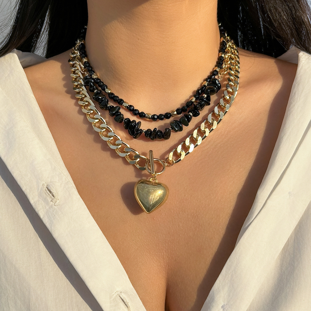 European and American black imitation crystal simple beaded choker cross-border best-selling long layered sweet and beloved necklace accessory full figure