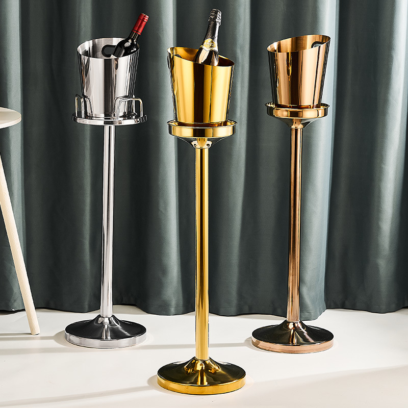 Cross-border European-style thickened stainless steel ice bucket rack, bar ktv chilled champagne bucket rack, vertical ice bucket rack for Western restaurants details Picture