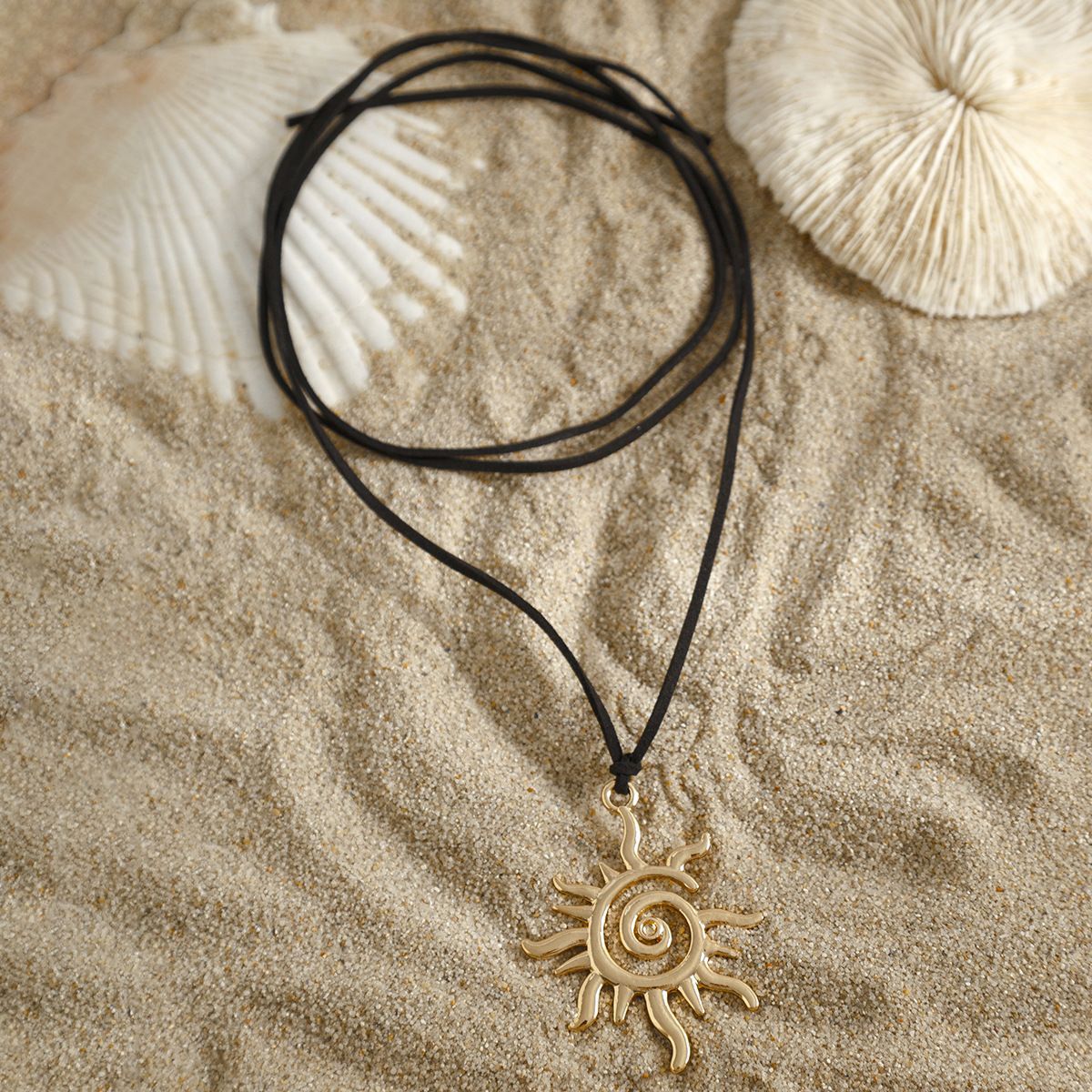 European and American cross-border Bohemian-style large conch mermaid pendant choker drawstring sunflower collarbone necklace Specification drawing