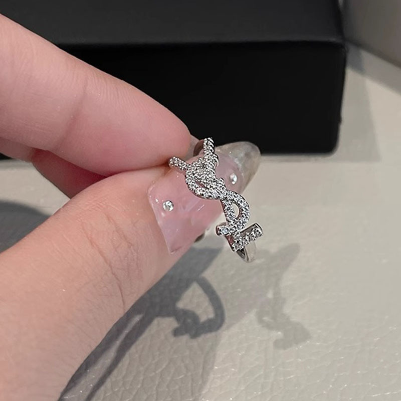 Sweet and cool letter zircon ring, a light luxury and niche design for women, a high-end index finger ring, fashionable and individual opening ring trend details Picture