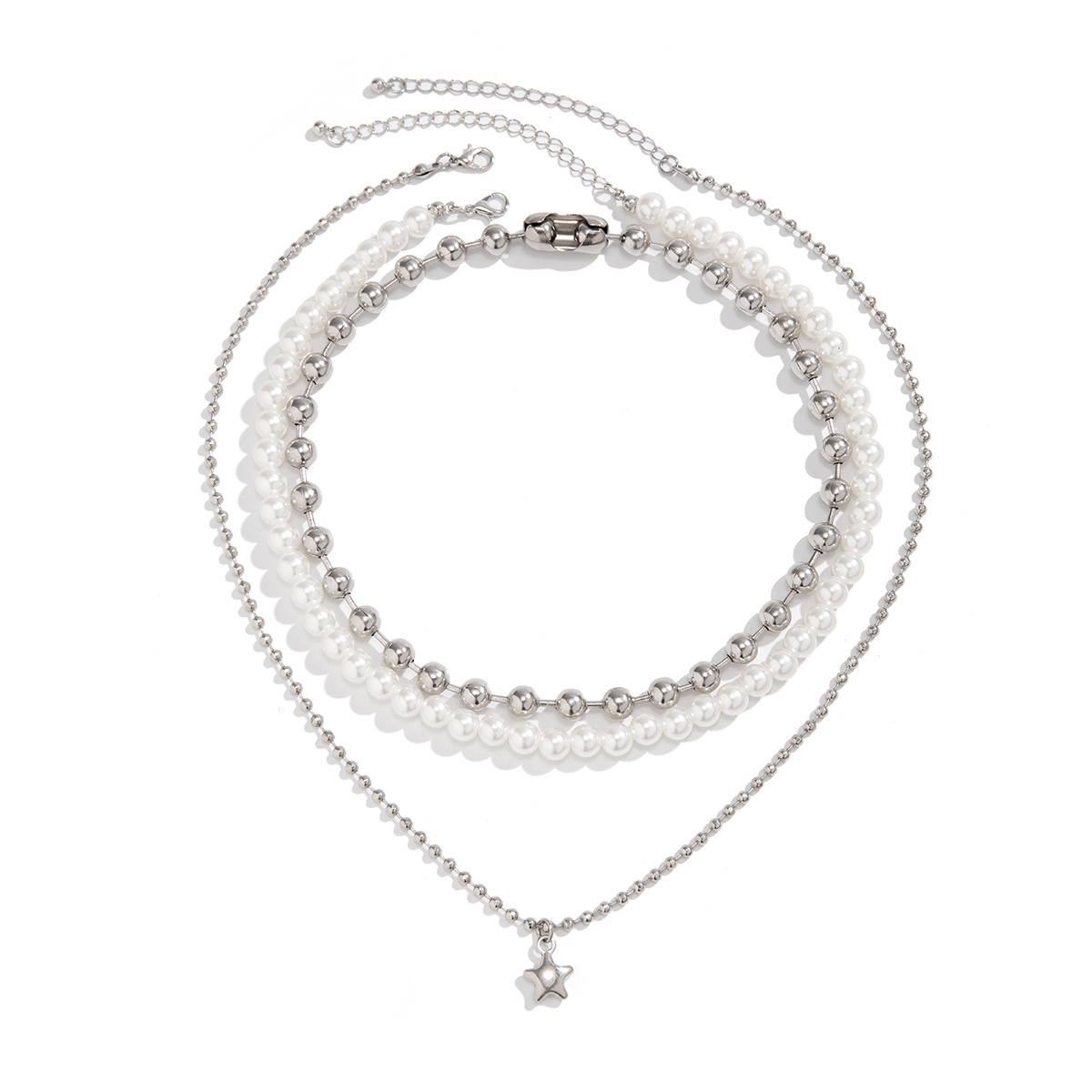 European and American cross-border punk style sweet and cool multi-layer beaded stacked necklace simple star necklace imitation pearl jewelry Item Picture
