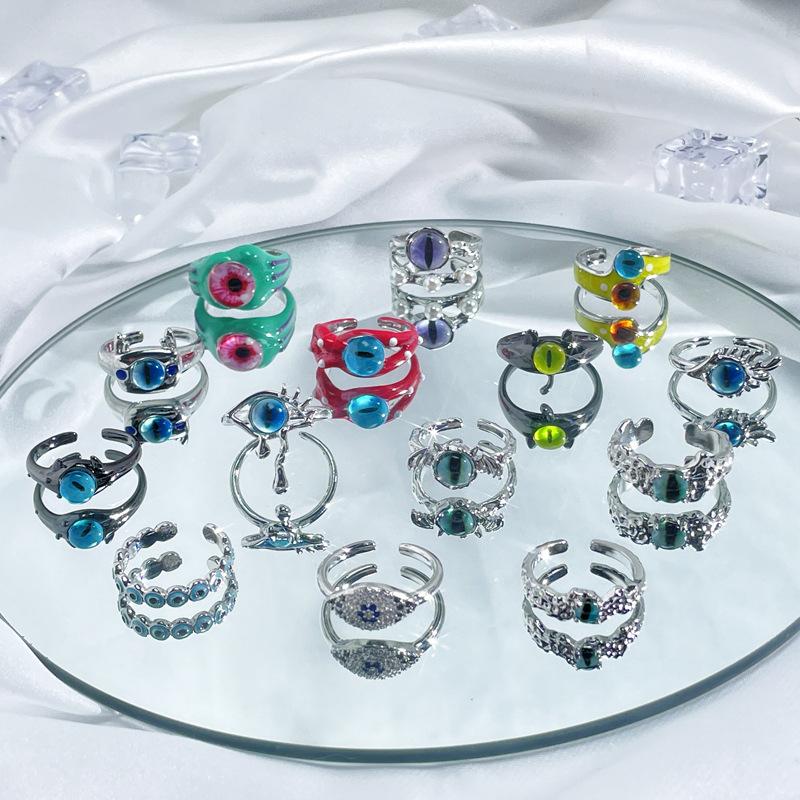 A simple, sweet and cool cat-eye drip glaze cold style open ring for women's fashion, niche design, unique and exquisite personality ring details Picture