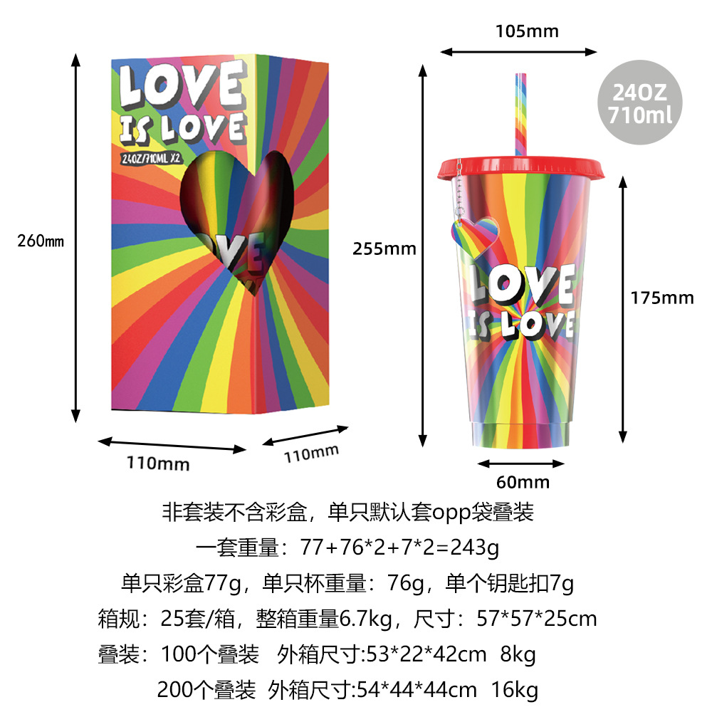 Factory stock: 710ML large-capacity rainbow laser cup, summer creative rainbow cool and dazzling plastic water cup with gold foil stamping details Picture