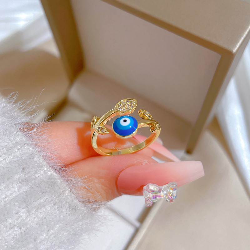 【 Real gold electroplating 】 Leaf-eye zircon fashionable slightly inlaid light luxury ring index finger ring, the same style as the Internet celebrity, cold style details Picture