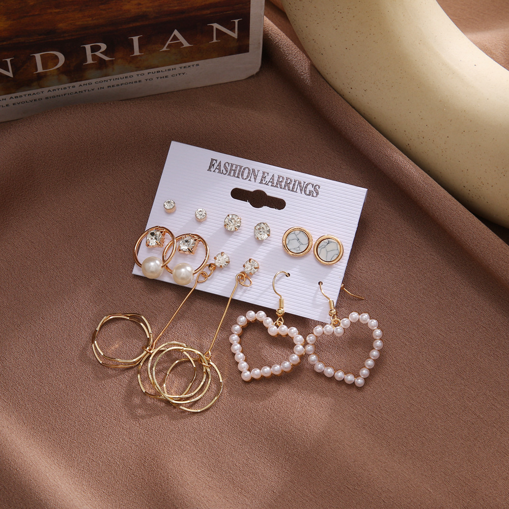 A new Korean-style, simple and elegant six-piece set of pearl earrings, earrings, irregular pearl butterfly stud earrings, and earrings for women details Picture