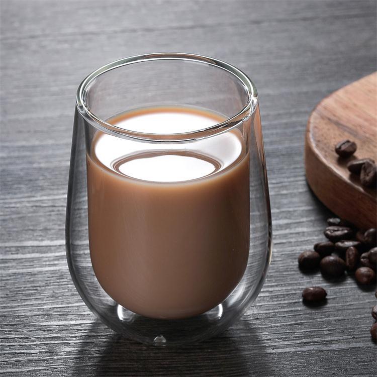 Wholesale transparent double-layer glass water cups, high borosilicate glass cups, cinched waist, high-temperature resistant and explosion-proof glass cups for drinking water Specification drawing