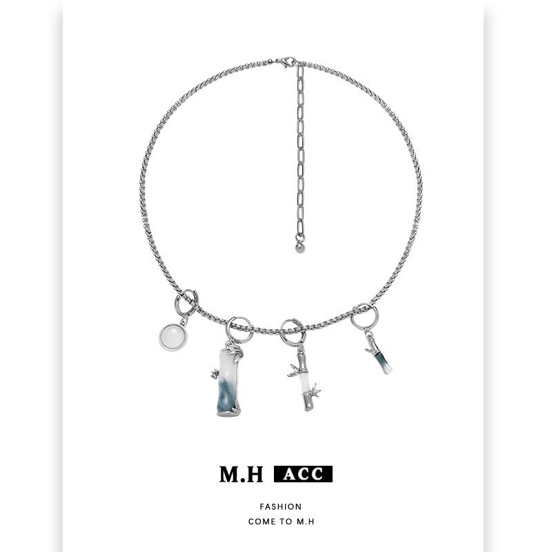 Wholesale of new autumn bamboo joint resin necklaces, women's new Chinese-style light luxury ancient-style collarbone chains, and niche high-end necklaces full figure