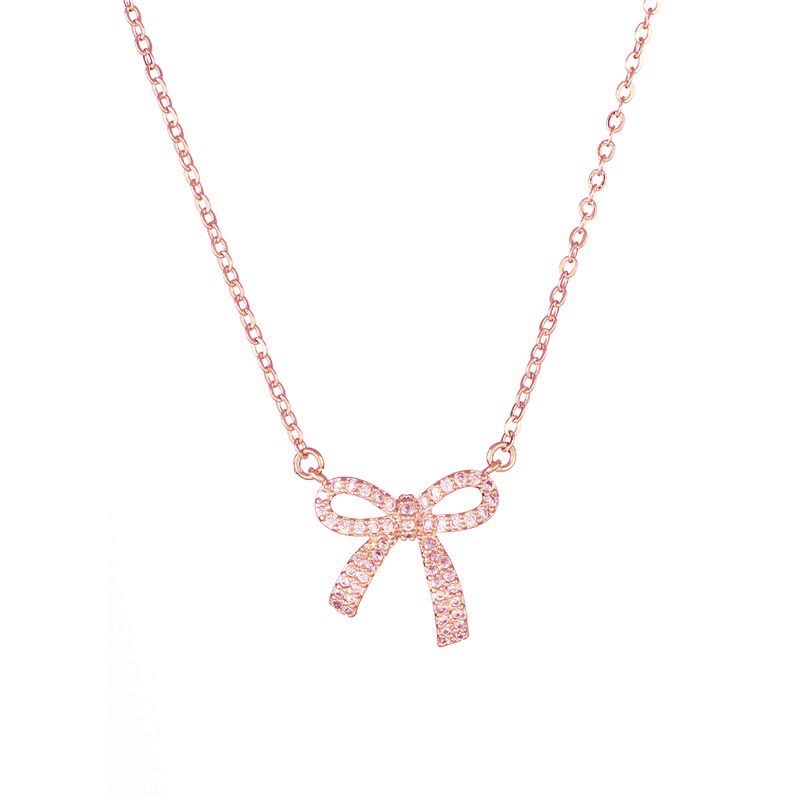 Sweet and cool hot girl micro-inlay bow pendant titanium steel necklace, female Internet celebrity's unique design sense and temperament collarbone chain wholesale Item Picture