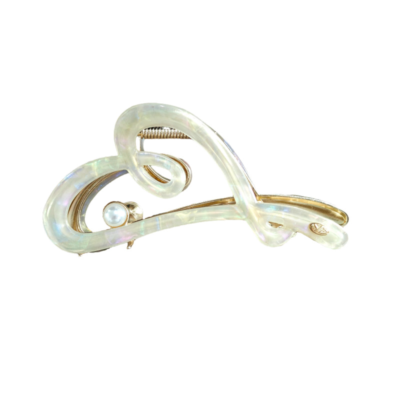 Elegant acetic acid heart-shaped pearl hair clip, female back head updo hair clip, large, high-end shark clip hair clip headwear Item Picture