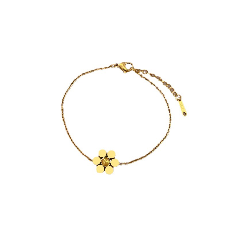 【 All-titanium Steel 】 Dongdaemun Unique round bead six-petal flower chain bracelet, a retro best friend of a female Internet celebrity Item Picture