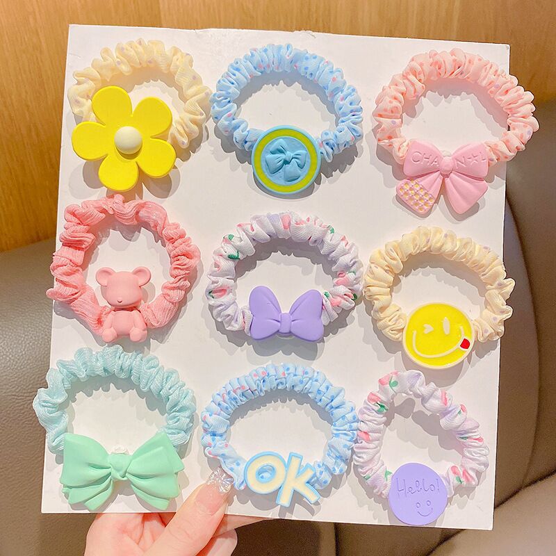 Wholesale of Korean-style colorful children's hair-safe, simple flower hair bands, cute small intestine rubber bands for girls, and hair ties for young girls details Picture