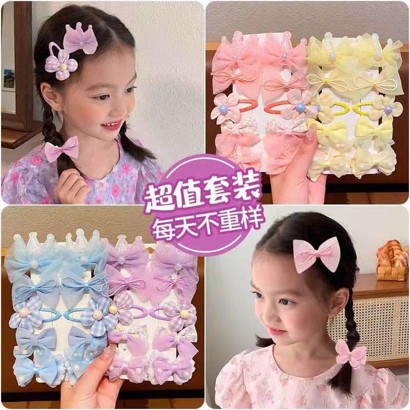 Children's crown hair clips, sweet bow hair clips, side broken hair clips for girls and babies, duckbill clips, princess head accessories full figure
