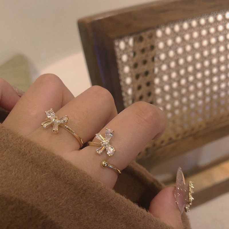 Super sparkling gentle Zircon butterfly open ring for women, adjustable cold style, light luxury, high-end feel, versatile and personalized ring details Picture