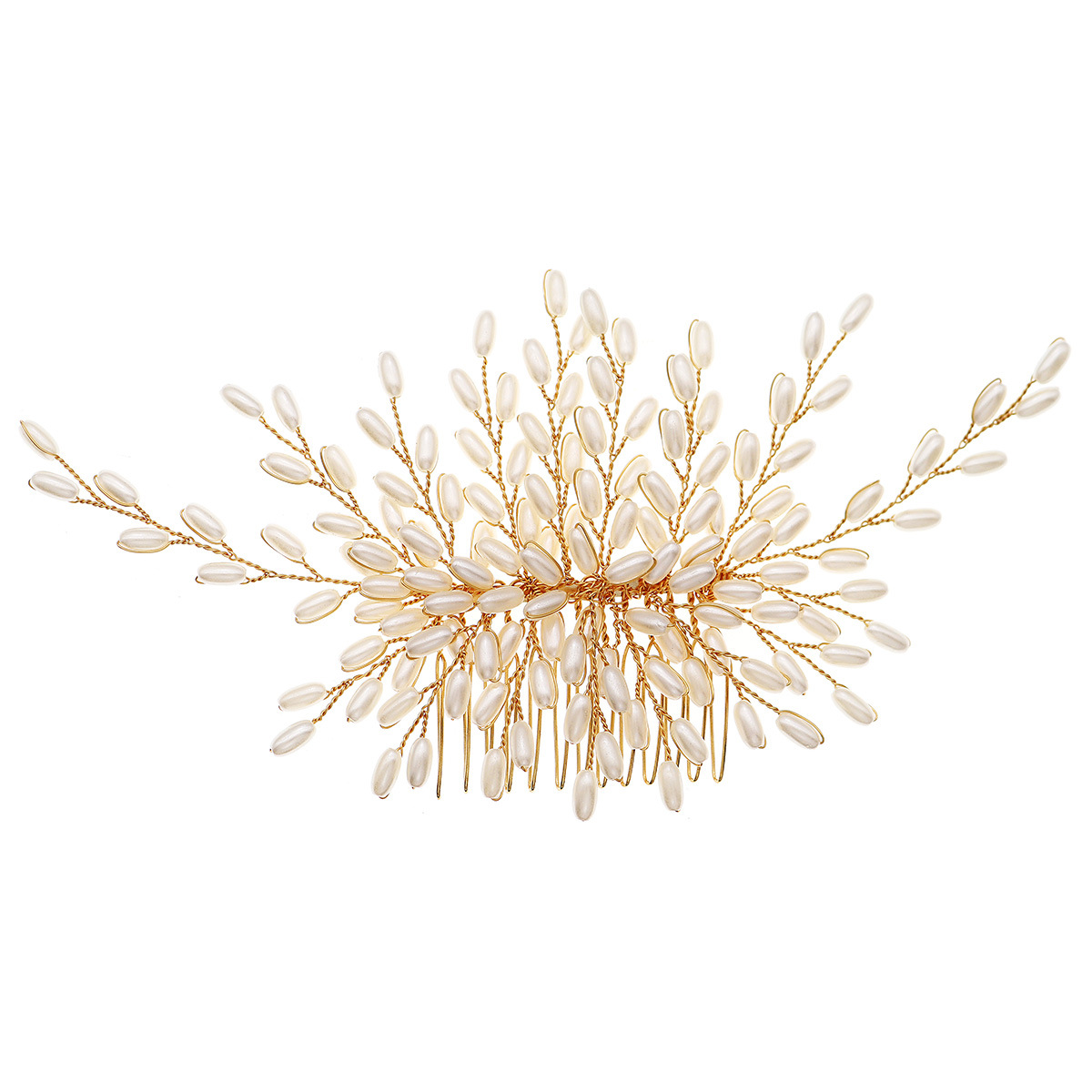 European and American cross-border bride pearl hair comb, wedding banquet ancient-style headwear, bride's updo hair accessory, gold hand-inserted comb Item Picture