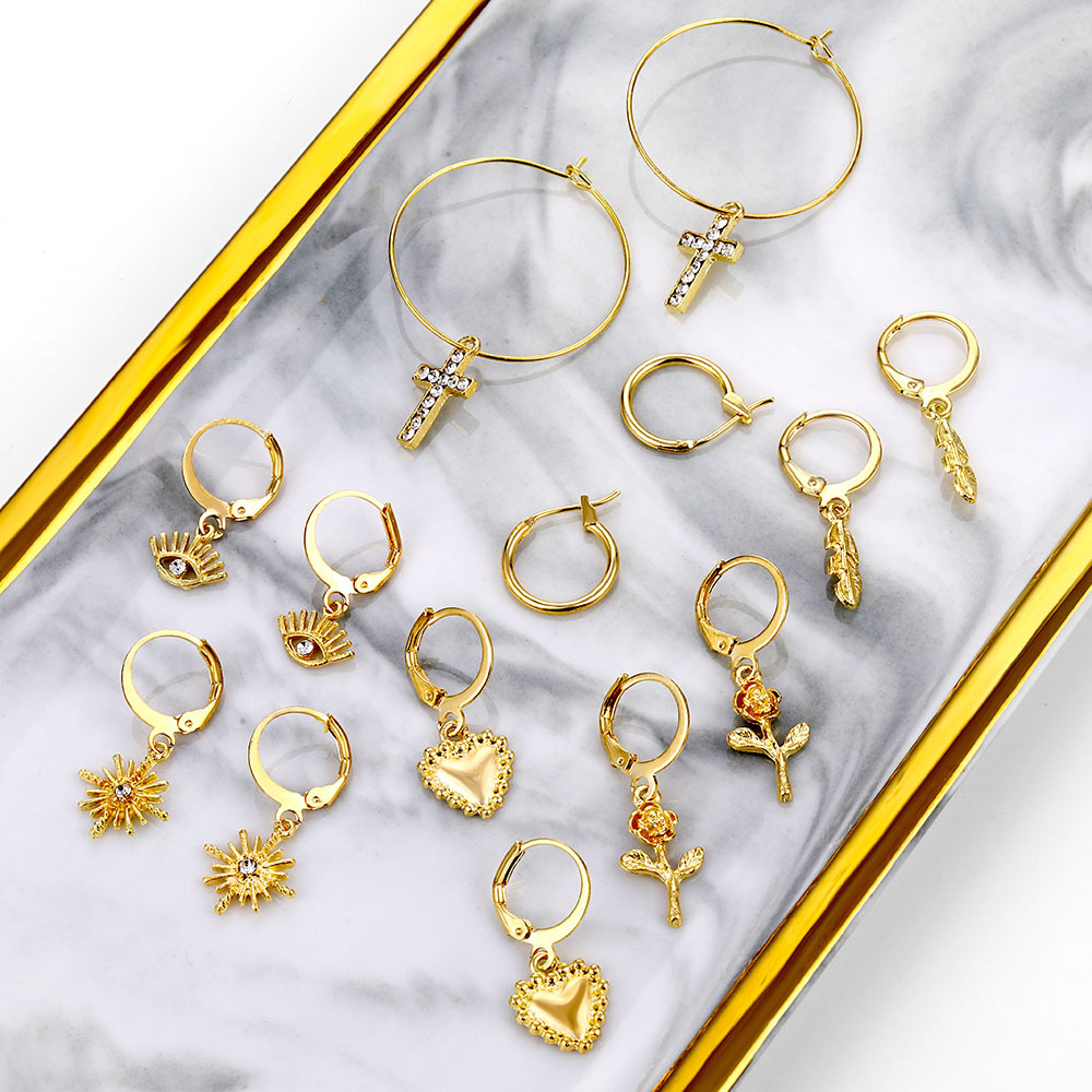 Korean jewelry world retro earrings heart-shaped cross pendant, cross-border fashion Bohemian style alloy stud earrings for women Specification drawing