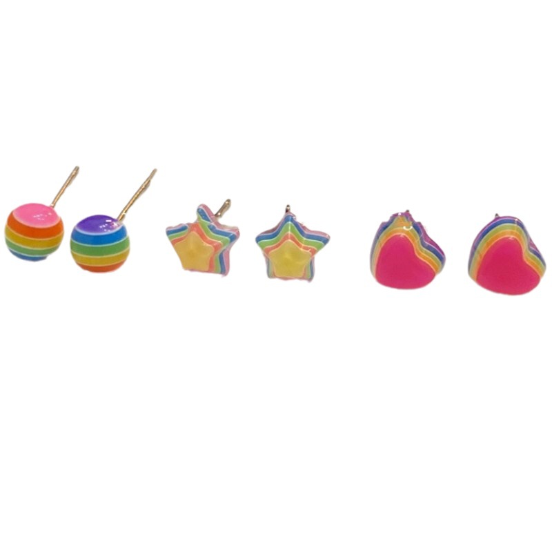 Dopamine Rainbow Candy Heart-shaped Star Stud Earrings for Women, niche design sense, unique personality, New Style 2025 Item Picture