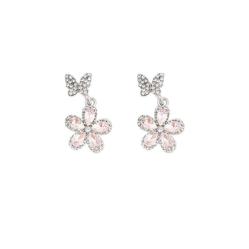 S925 Silver Needle Exquisite Zircon butterfly tassel Flower Earrings Women's niche design High-end and elegant stud earrings Item Picture